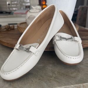 Calvin Klein white slip on loafers silver hardware NWOT 6.5